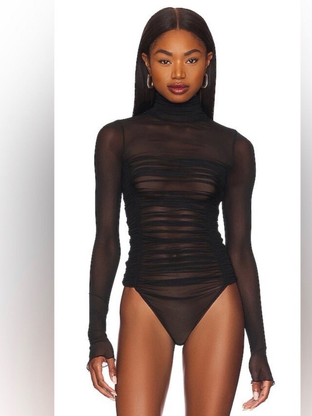 Intimately Free People long-sleeve Sheer Ruched Bodysuit